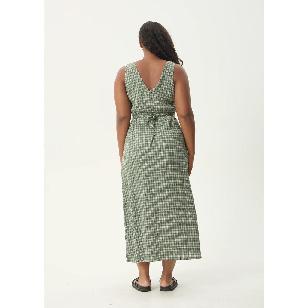 Afends Base Seersucker Maxi Dress in Deep Green Check | Shop Afends with Pavement online and recieved free Aotearoa NZ shipping on orders over $100*!