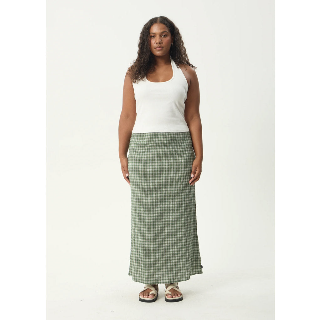 Afends Base Seersucker Maxi Skirt in Deep Green Check | Shop Afends with Pavement online and recieved free Aotearoa NZ shipping on orders over $100*!
