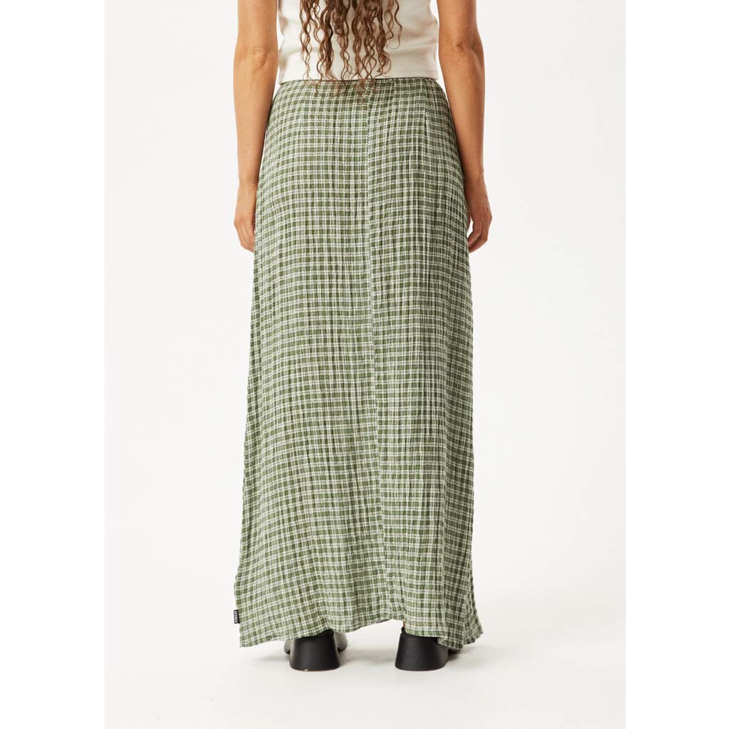 Afends Base Seersucker Maxi Skirt in Deep Green Check | Shop Afends with Pavement online and recieved free Aotearoa NZ shipping on orders over $100*!