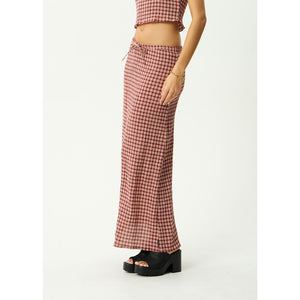 Afends Capricorn Seersucker Maxi Skirt - Burgundy/Beige Check | Shop Afends online with Pavement Skate Store and enjoy free Aotearoa shipping over $100*!