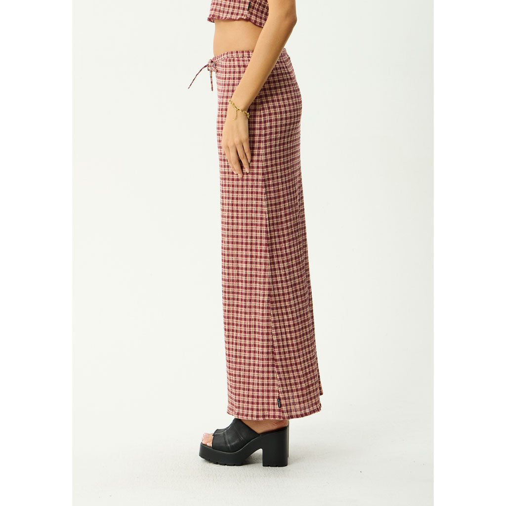 Afends Capricorn Seersucker Maxi Skirt - Burgundy/Beige Check | Shop Afends online with Pavement Skate Store and enjoy free Aotearoa shipping over $100*!