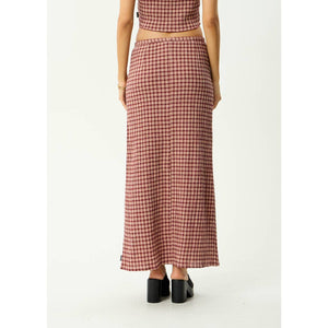 Afends Capricorn Seersucker Maxi Skirt - Burgundy/Beige Check | Shop Afends online with Pavement Skate Store and enjoy free Aotearoa shipping over $100*!