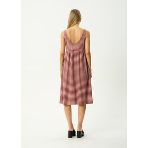 Afends Capricorn Seersucker Midi Dress - Burgundy/Beige Check | Shop Afends online with Pavement Skate Store and enjoy free Aotearoa shipping over $100*!