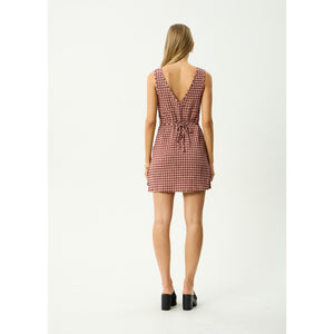 Afends Capricorn Seersucker Mini Dress - Burgundy/Beige Check | Shop Afends clothing online with Pavement and enjoy free Aotearoa shipping on orders over $100*!