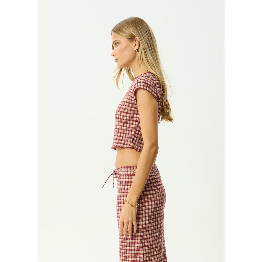 Afends Capricorn Seersucker Top - Burgundy | Shop Afends online with Pavement Skate Store and enjoy free Aotearoa shipping on orders over $100*!
