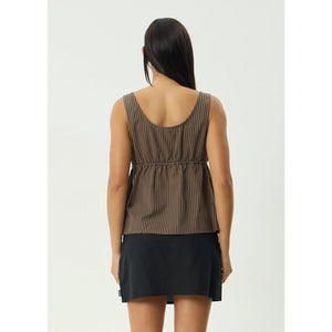 Afends Cyrus Tie Top - Coffee Stripe | Shop Afends online with Pavement Skate Store with free Aotearoa NZ shipping on orders over $100*