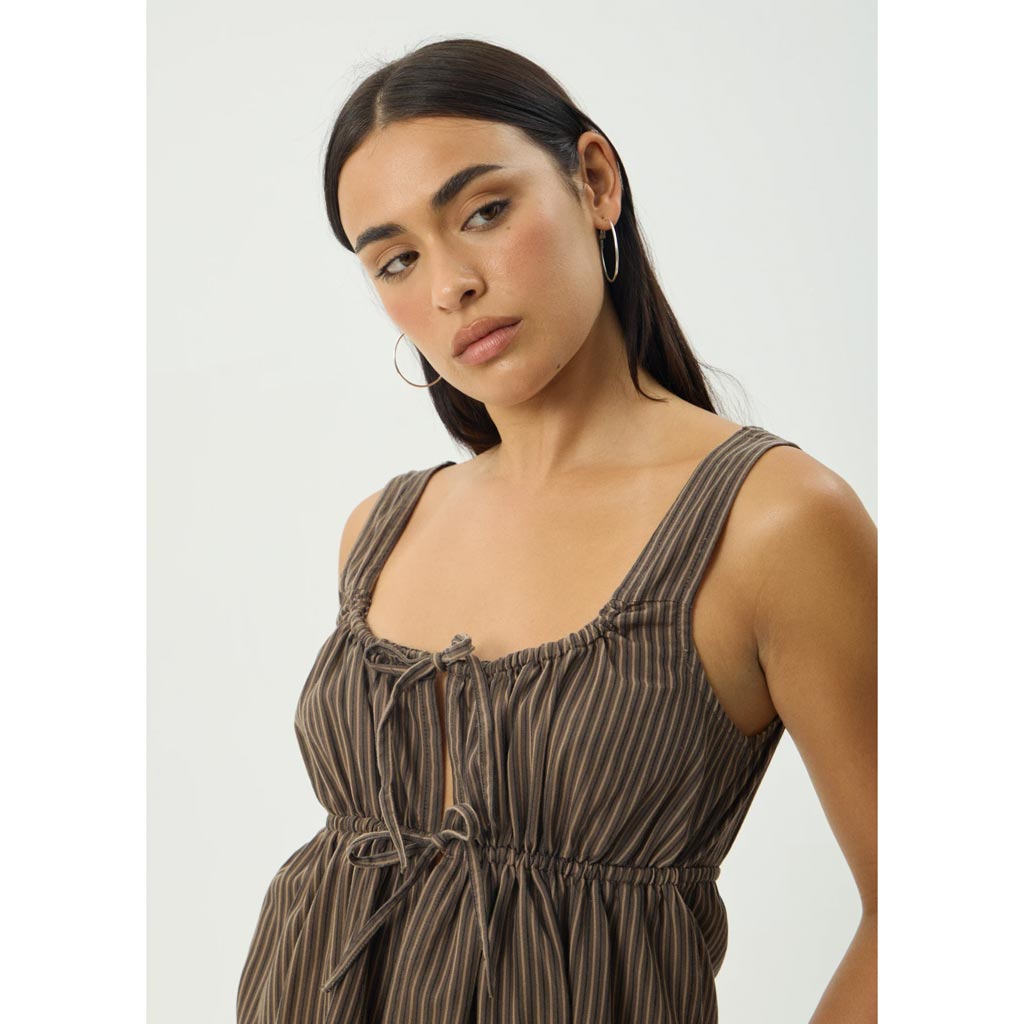Afends Cyrus Tie Top - Coffee Stripe | Shop Afends online with Pavement Skate Store with free Aotearoa NZ shipping on orders over $100*