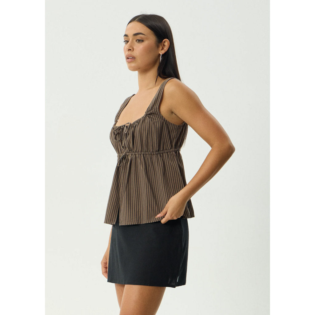 Afends Cyrus Tie Top - Coffee Stripe | Shop Afends online with Pavement Skate Store with free Aotearoa NZ shipping on orders over $100*