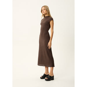 Afends Focus Elodie Seersucker Midi Dress in Coffee | Shop Afends online with Pavement and enjoy free Aotearoa NZ shipping on your order over $100*