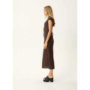 Afends Focus Elodie Seersucker Midi Dress in Coffee | Shop Afends online with Pavement and enjoy free Aotearoa NZ shipping on your order over $100*