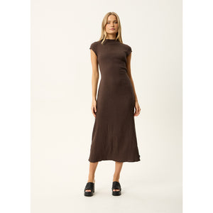 Afends Focus Elodie Seersucker Midi Dress in Coffee | Shop Afends online with Pavement and enjoy free Aotearoa NZ shipping on your order over $100*