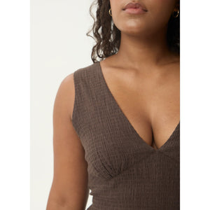 Afends Focus Seersucker Maxi Dress - Coffee | Shop Afends online with Pavement Skate Store with free Aotearoa NZ shipping on orders over $100*