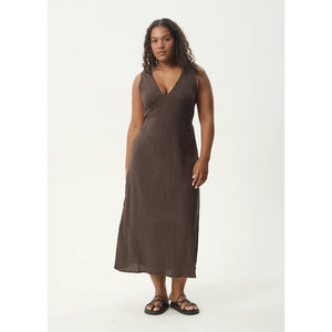 Afends Focus Seersucker Maxi Dress - Coffee | Shop Afends online with Pavement Skate Store with free Aotearoa NZ shipping on orders over $100*