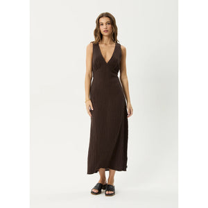 Afends Focus Seersucker Maxi Dress - Coffee | Shop Afends online with Pavement Skate Store with free Aotearoa NZ shipping on orders over $100*