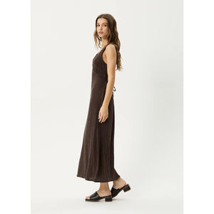 Afends Focus Seersucker Maxi Dress - Coffee | Shop Afends online with Pavement Skate Store with free Aotearoa NZ shipping on orders over $100*