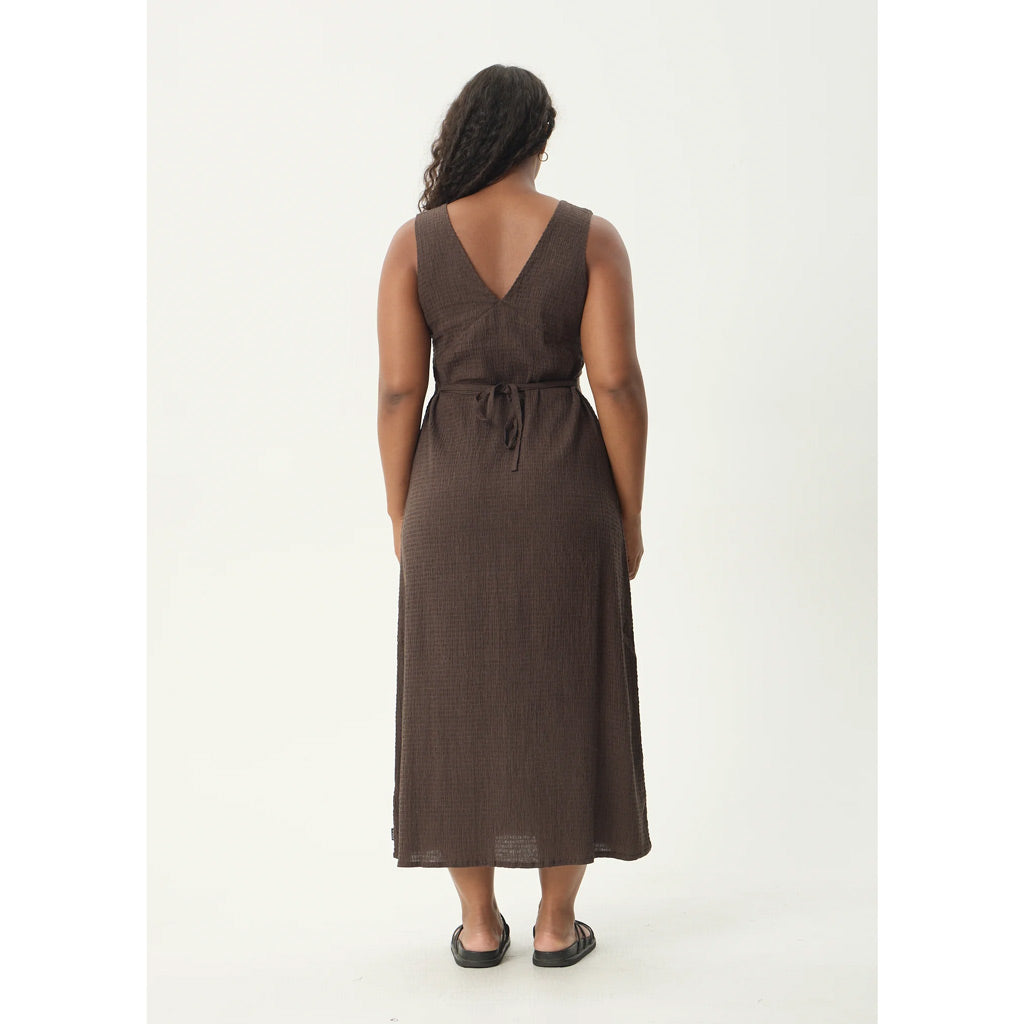 Afends Focus Seersucker Maxi Dress - Coffee | Shop Afends online with Pavement Skate Store with free Aotearoa NZ shipping on orders over $100*