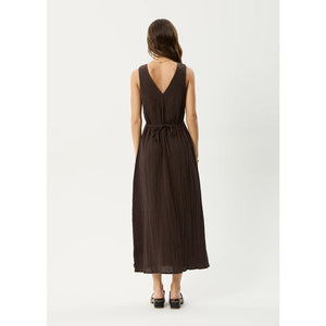 Afends Focus Seersucker Maxi Dress - Coffee | Shop Afends online with Pavement Skate Store with free Aotearoa NZ shipping on orders over $100*
