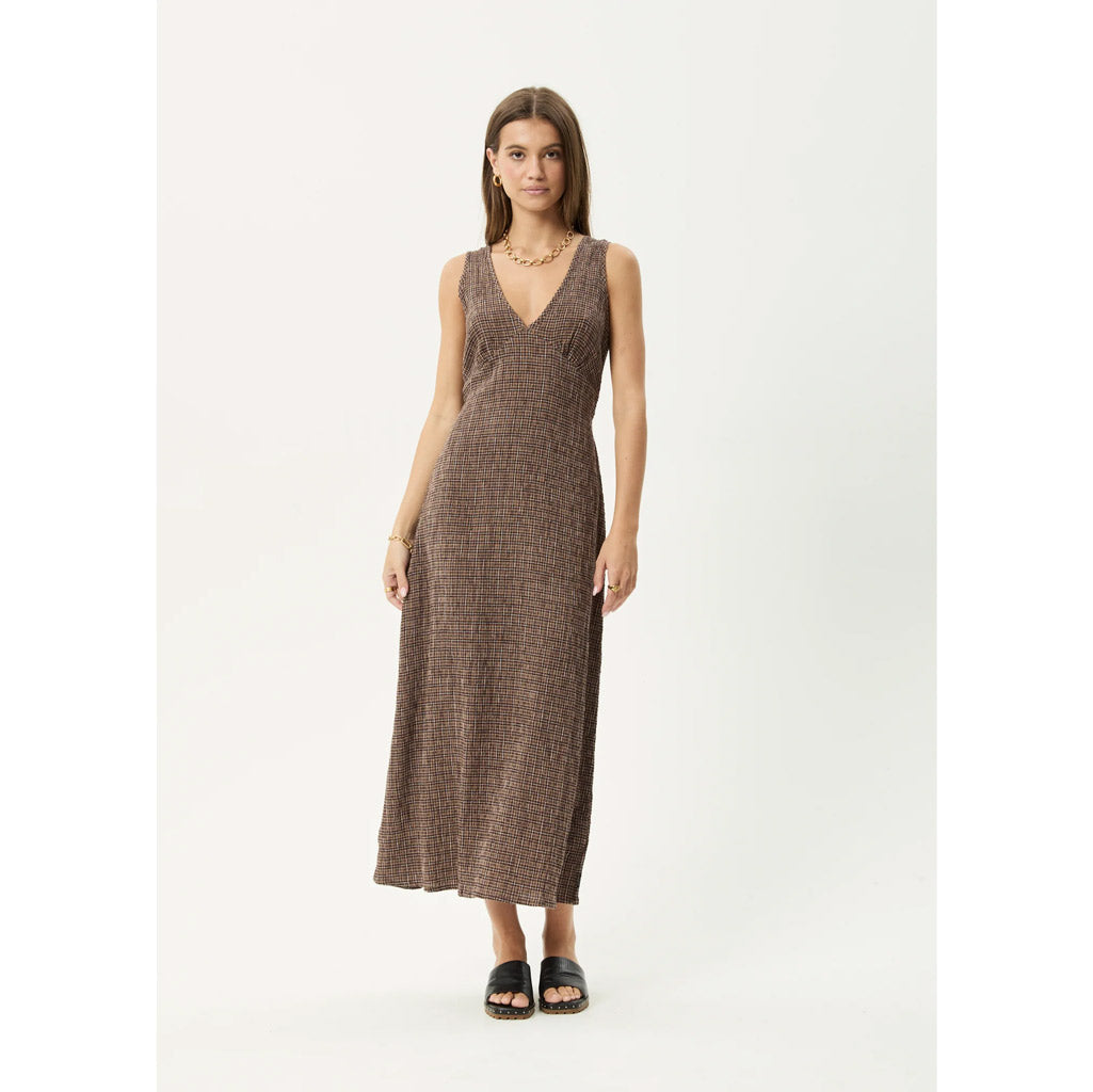 Afends Hometown Seersucker Maxi Dress in Coffee | Shop Afends with Pavement online and recieved free Aotearoa NZ shipping on orders over $100*!