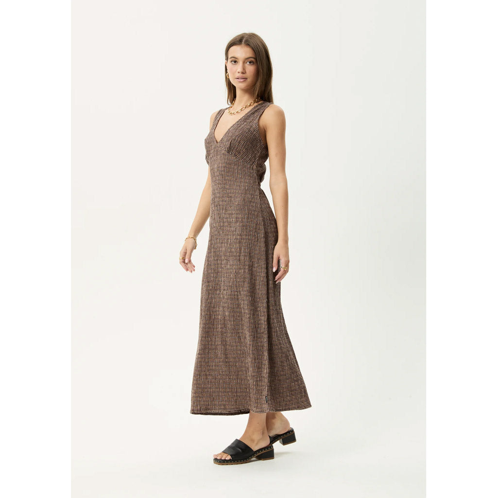 Afends Hometown Seersucker Maxi Dress in Coffee | Shop Afends with Pavement online and recieved free Aotearoa NZ shipping on orders over $100*!