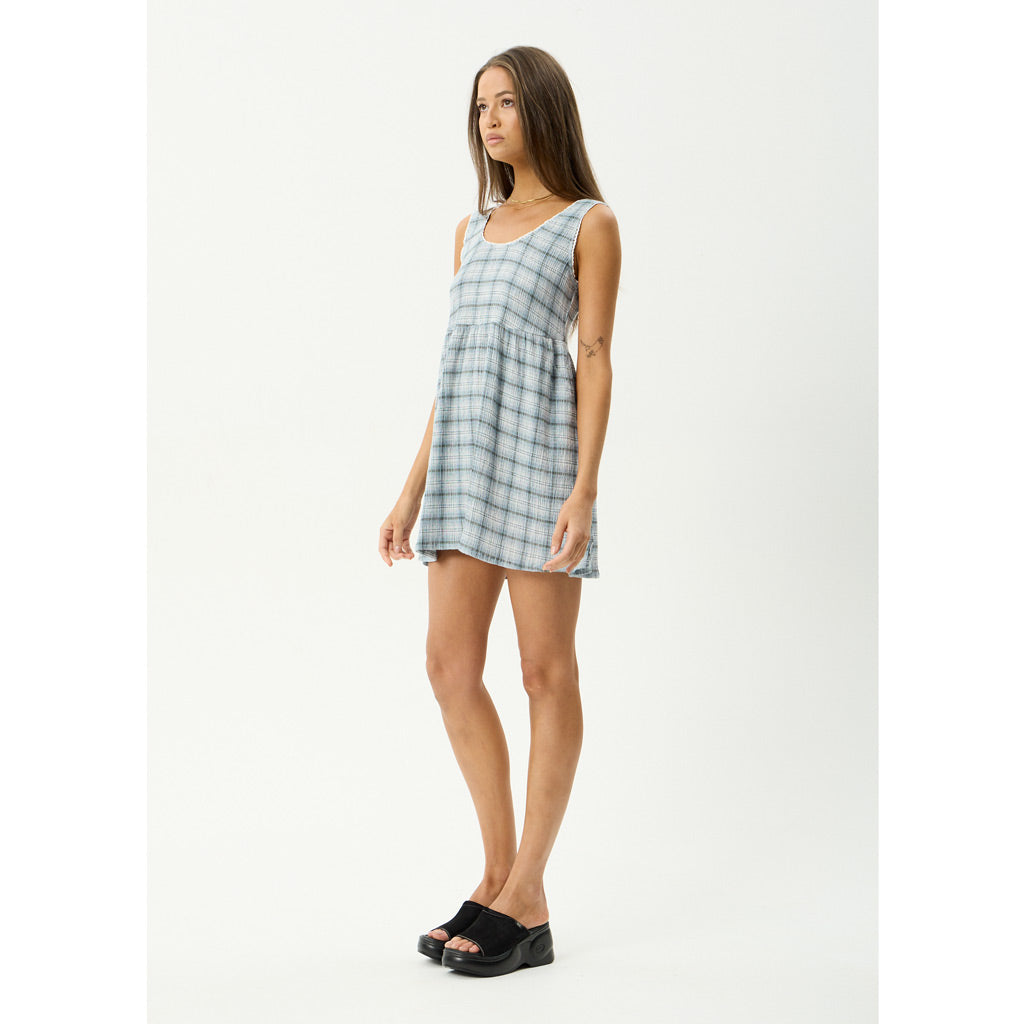 Afends Lagoon Jesse Seersucker Mini Dress in Overcast Check | Shop Afends clothing online with Pavement and enjoy free Aotearoa shipping on orders over $100*!