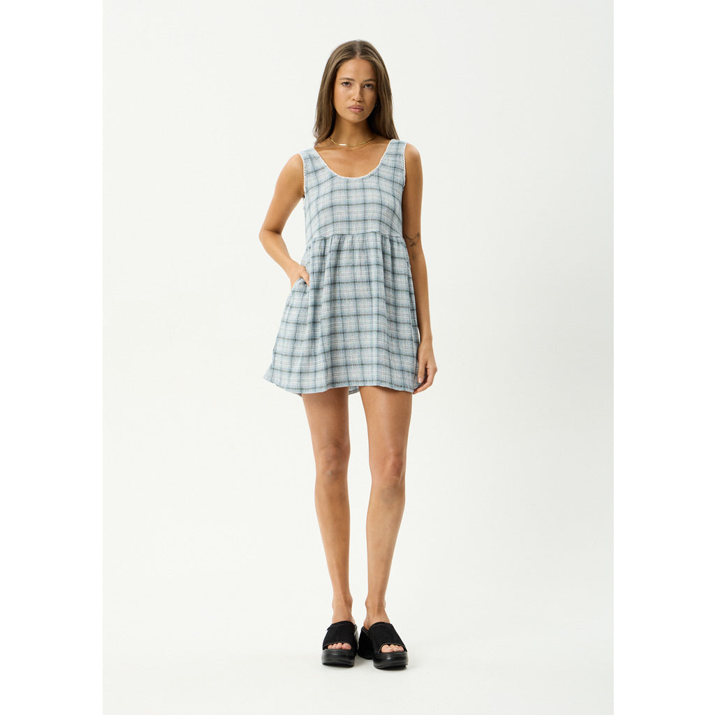 Afends Lagoon Jesse Seersucker Mini Dress in Overcast Check | Shop Afends clothing online with Pavement and enjoy free Aotearoa shipping on orders over $100*!