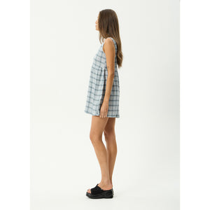 Afends Lagoon Jesse Seersucker Mini Dress in Overcast Check | Shop Afends clothing online with Pavement and enjoy free Aotearoa shipping on orders over $100*!