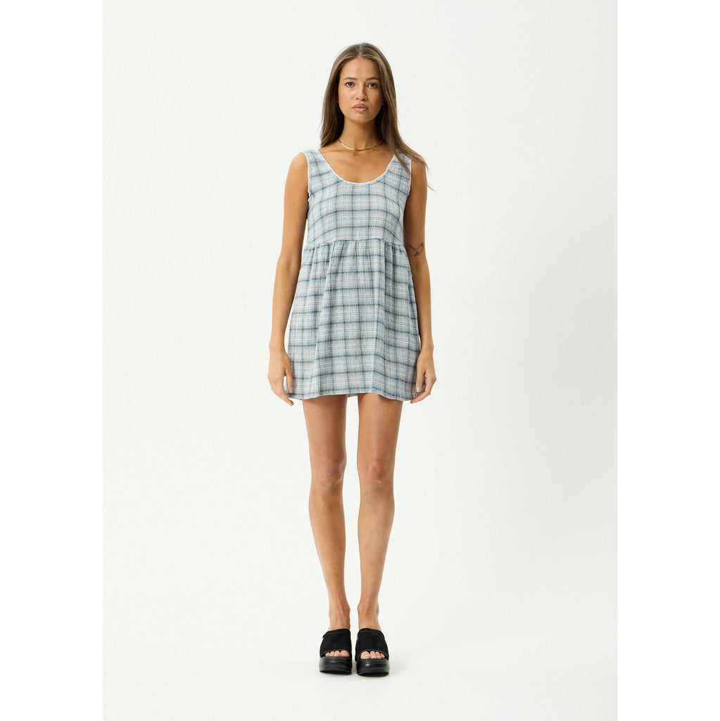 Afends Lagoon Jesse Seersucker Mini Dress in Overcast Check | Shop Afends clothing online with Pavement and enjoy free Aotearoa shipping on orders over $100*!