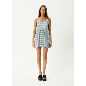 Afends Lagoon Jesse Seersucker Mini Dress in Overcast Check | Shop Afends clothing online with Pavement and enjoy free Aotearoa shipping on orders over $100*!