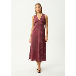 Afends Ledger Maxi Dress - Burgundy Stripe | Shop Afends online with Pavement Skate Store and enjoy free Aotearoa shipping on orders over $100*!