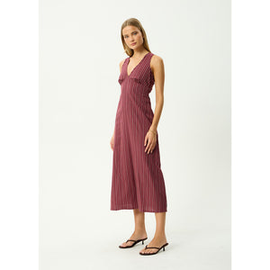 Afends Ledger Maxi Dress - Burgundy Stripe | Shop Afends online with Pavement Skate Store and enjoy free Aotearoa shipping on orders over $100*!