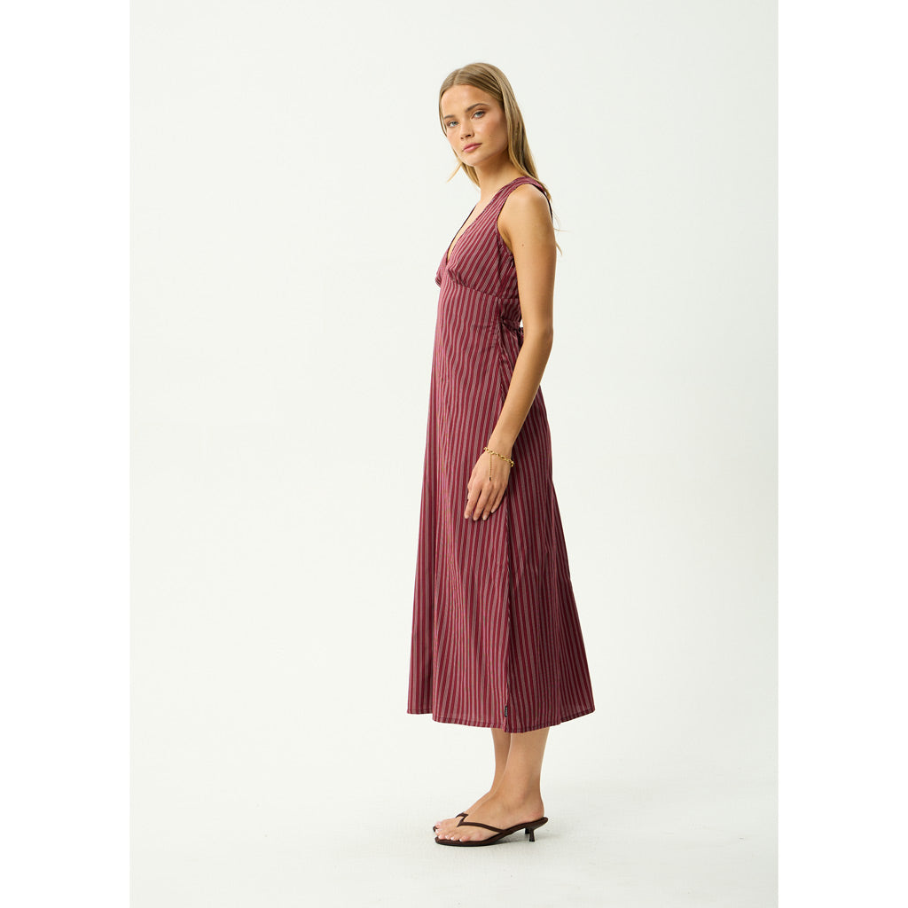 Afends Ledger Maxi Dress - Burgundy Stripe | Shop Afends online with Pavement Skate Store and enjoy free Aotearoa shipping on orders over $100*!