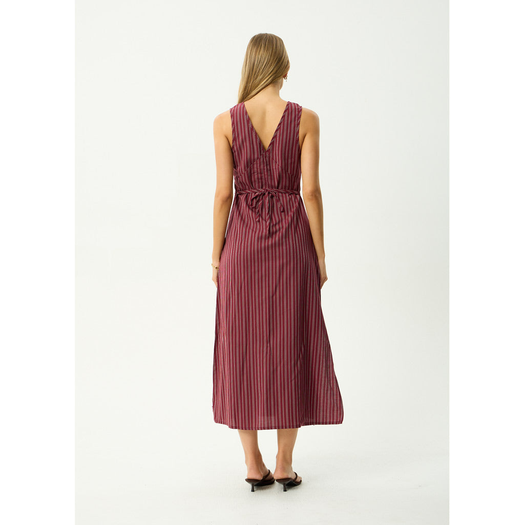 Afends Ledger Maxi Dress - Burgundy Stripe | Shop Afends online with Pavement Skate Store and enjoy free Aotearoa shipping on orders over $100*!