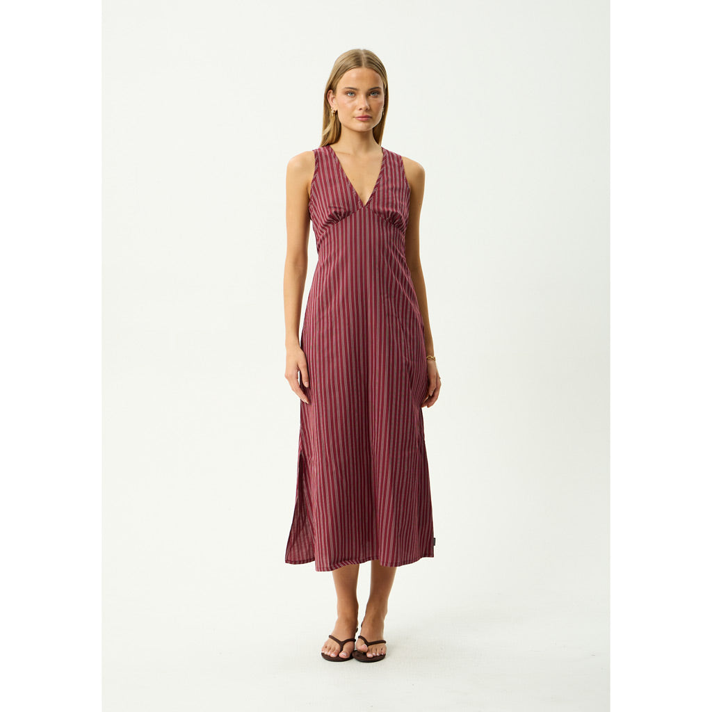 Afends Ledger Maxi Dress - Burgundy Stripe | Shop Afends online with Pavement Skate Store and enjoy free Aotearoa shipping on orders over $100*!