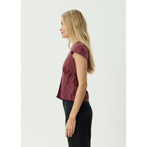 Afends Ledger Wrap Top in Burgundy Stripe | Shop Afends clothing online with Pavement and enjoy free Aotearoa shipping on orders over $100*!