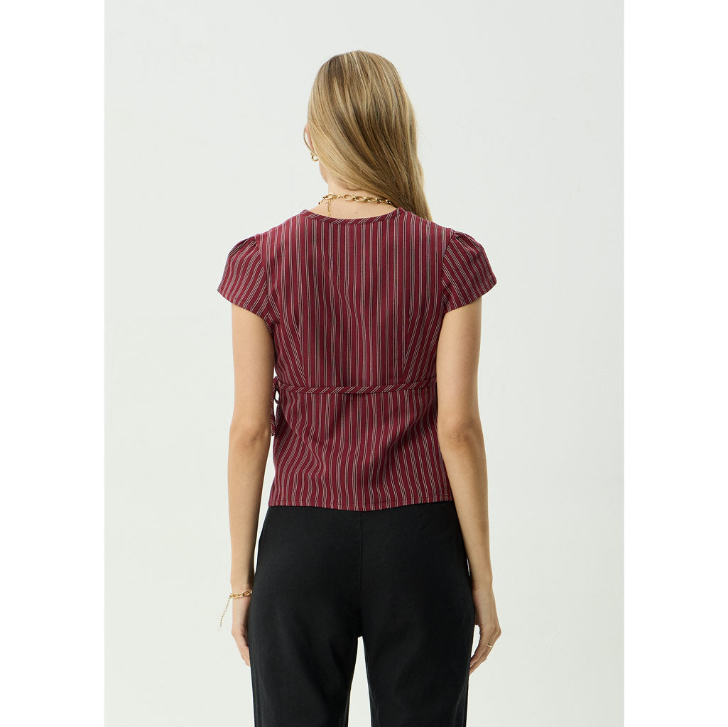 Afends Ledger Wrap Top in Burgundy Stripe | Shop Afends clothing online with Pavement and enjoy free Aotearoa shipping on orders over $100*!