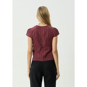 Afends Ledger Wrap Top in Burgundy Stripe | Shop Afends clothing online with Pavement and enjoy free Aotearoa shipping on orders over $100*!