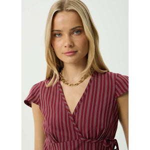 Afends Ledger Wrap Top in Burgundy Stripe | Shop Afends clothing online with Pavement and enjoy free Aotearoa shipping on orders over $100*!