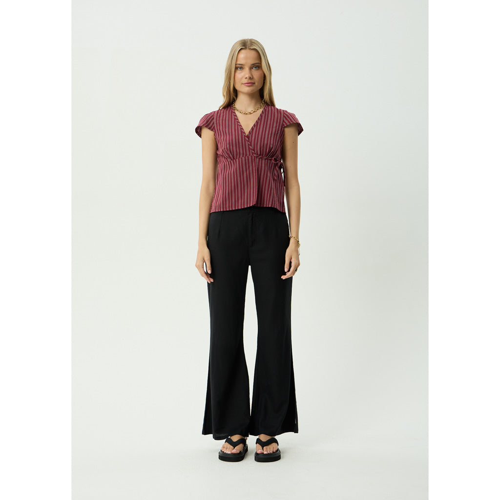 Afends Ledger Wrap Top in Burgundy Stripe | Shop Afends clothing online with Pavement and enjoy free Aotearoa shipping on orders over $100*!