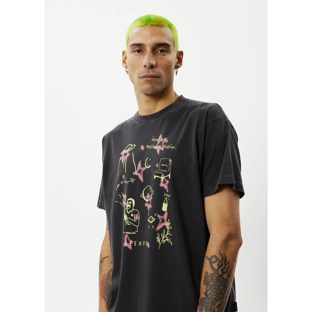 AFENDS MICRODOSE BOXY FIT TEE - STONE BLACK