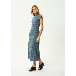Afends Position Elodie Seersucker Midi Dress - Navy Check | Shop Afends online with Pavement and enjoy free Aotearoa NZ shipping on your order over $100*