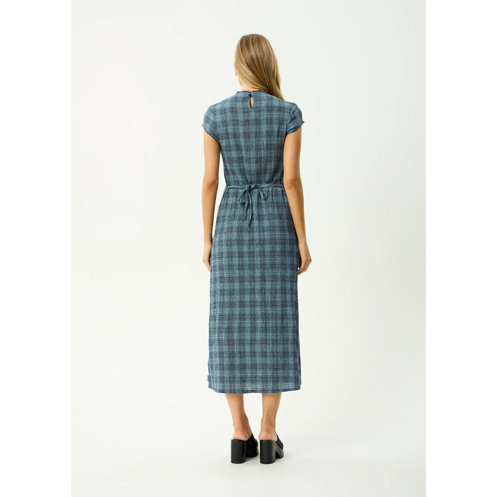 Afends Position Elodie Seersucker Midi Dress - Navy Check | Shop Afends online with Pavement and enjoy free Aotearoa NZ shipping on your order over $100*