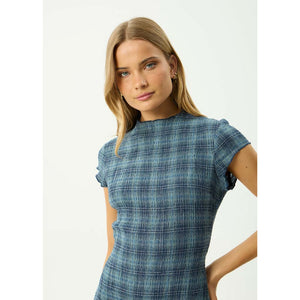 Afends Position Elodie Seersucker Midi Dress - Navy Check | Shop Afends online with Pavement and enjoy free Aotearoa NZ shipping on your order over $100*