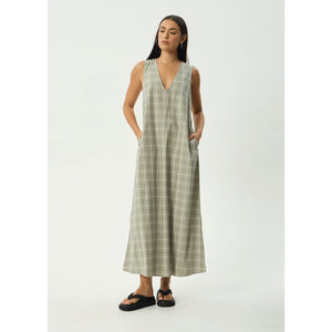 Afends Scout Maxi Dress - Olive Check | Shop Afends online with Pavement Skate Store with free Aotearoa NZ shipping on orders over $100*