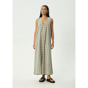 Afends Scout Maxi Dress - Olive Check | Shop Afends online with Pavement Skate Store with free Aotearoa NZ shipping on orders over $100*