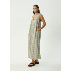 Afends Scout Maxi Dress - Olive Check | Shop Afends online with Pavement Skate Store with free Aotearoa NZ shipping on orders over $100*