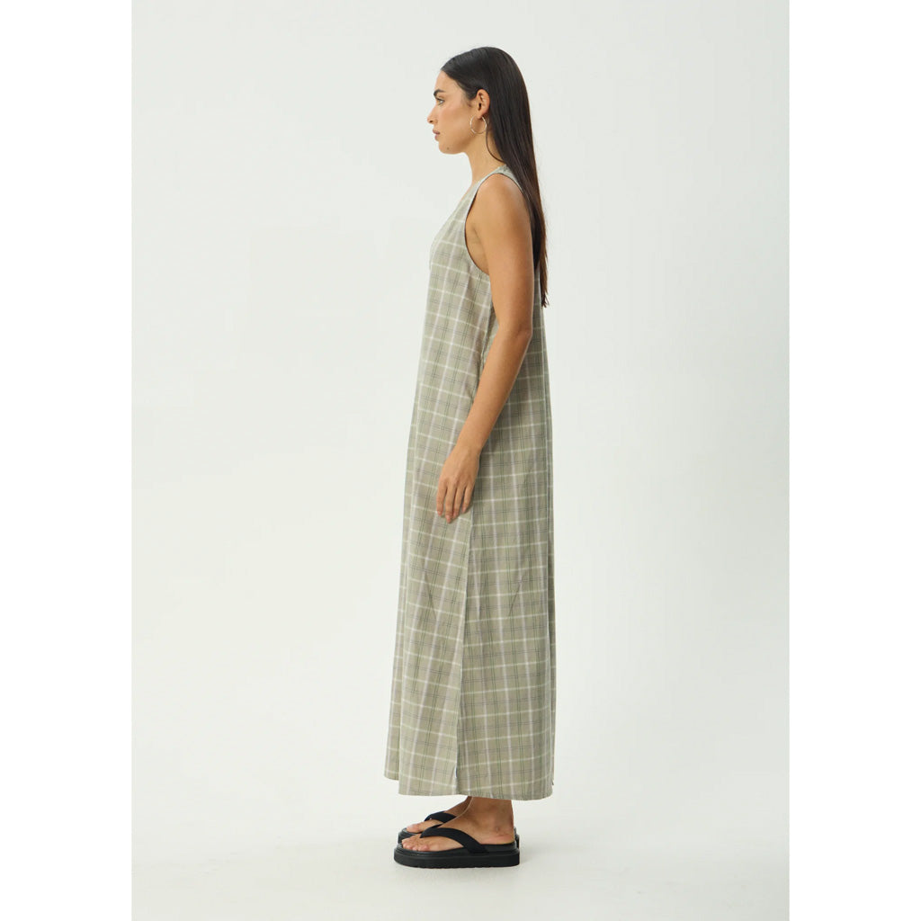 Afends Scout Maxi Dress - Olive Check | Shop Afends online with Pavement Skate Store with free Aotearoa NZ shipping on orders over $100*