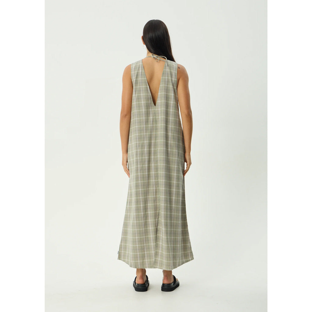 Afends Scout Maxi Dress - Olive Check | Shop Afends online with Pavement Skate Store with free Aotearoa NZ shipping on orders over $100*