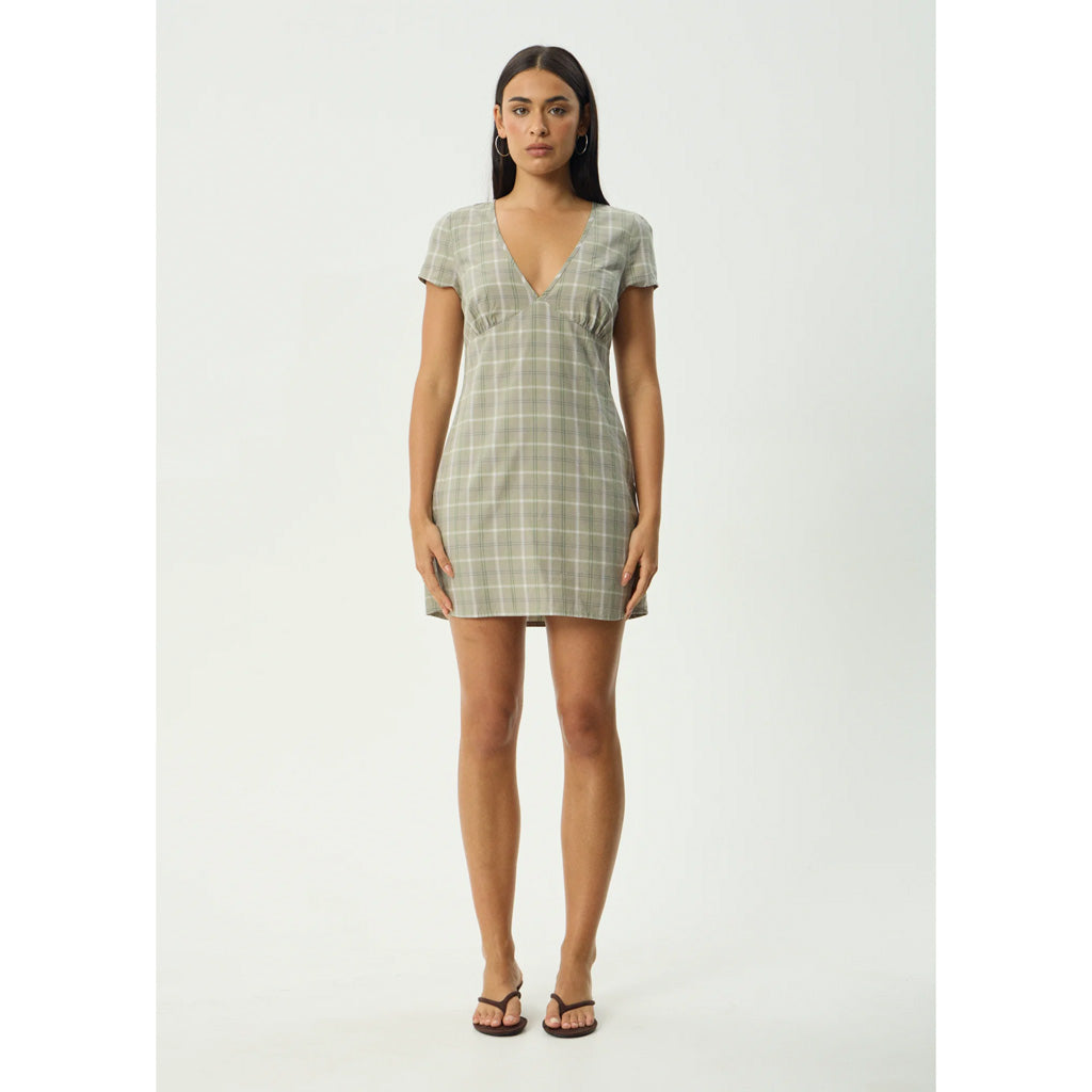 Afends Scout Mini Dress - Olive Check | Shop Afends online with Pavement Skate Store with free Aotearoa NZ shipping on orders over $100*