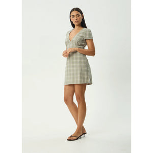 Afends Scout Mini Dress - Olive Check | Shop Afends online with Pavement Skate Store with free Aotearoa NZ shipping on orders over $100*