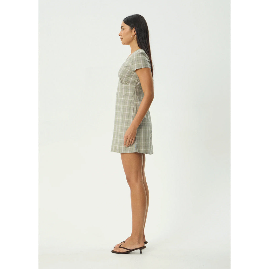 Afends Scout Mini Dress - Olive Check | Shop Afends online with Pavement Skate Store with free Aotearoa NZ shipping on orders over $100*